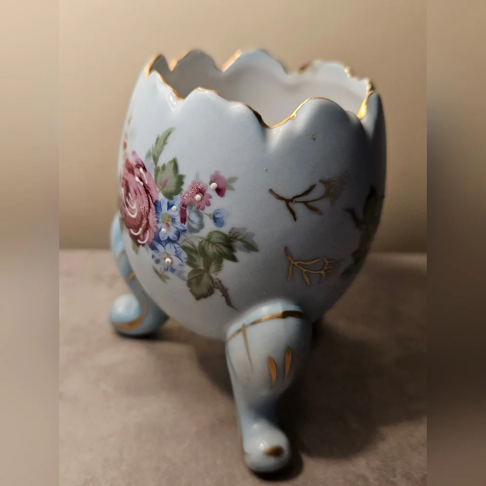 🔅Vintage Napcoware Porcelain Floral Footed Cracked Egg Vase Collectible Decor